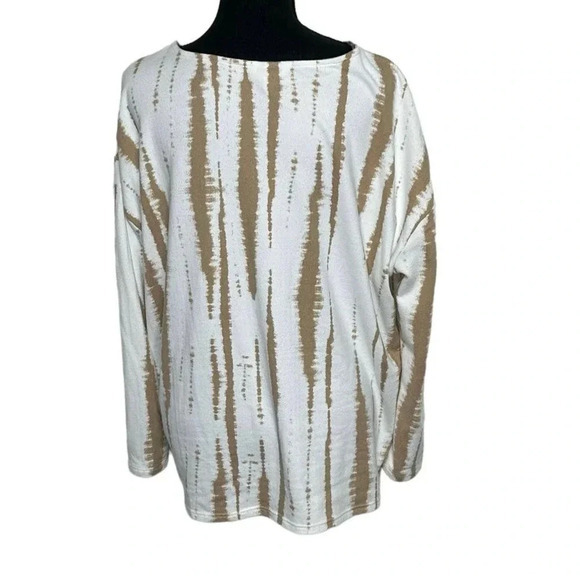 Terra‎ & Sky 0X(14W) stylish + cozy white & tan long sleeve ruched side top - Picture 3 of 7